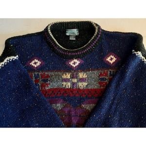 VTG 80S 90S PULLOVER SWEATER AGENDA WOOL BLEND BLUE PURPLE VINTAGE 2XLT / XXL